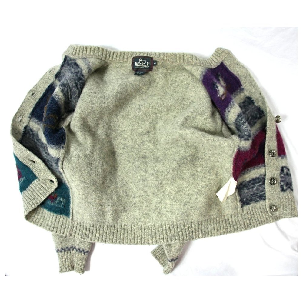 Vintage Woolrich Wool Fair Isle Cardigan Sweater Winter Sports Gray - XS - Picture 8 of 8